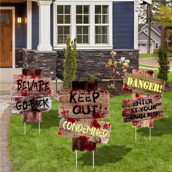 Halloween Decorations Outdoor Yard Signs Stakes,3 Pieces Beware Halloween - Picture 6 of 8